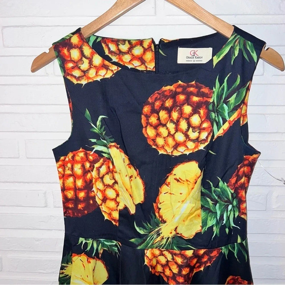 Grace Karin Black with Pineapple Design Swing Dress, Women’s Size Medium - Picture 7 of 7